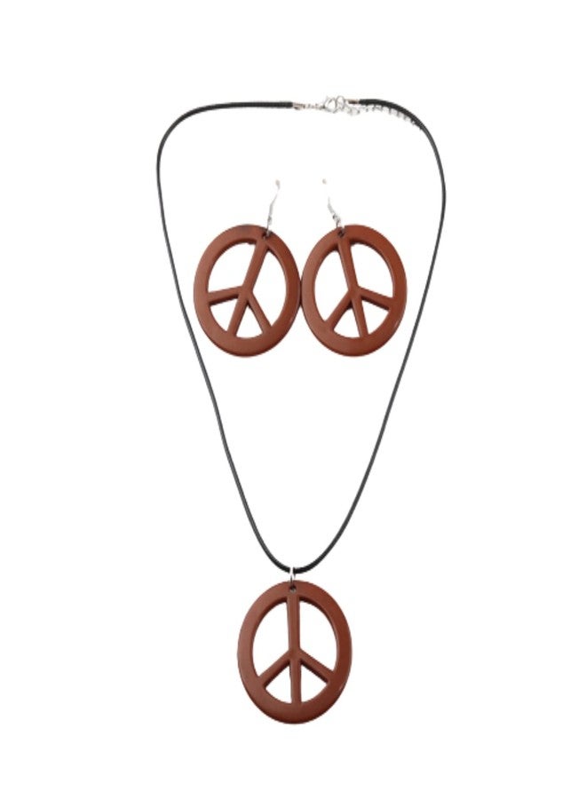 Kicomvi Peace Sign Pendant Necklace Earring Set Hippie Style Love Peace Necklace 60's 70's Costume Accessory Set for Hippie Party Supplies-Coffee - Image 1